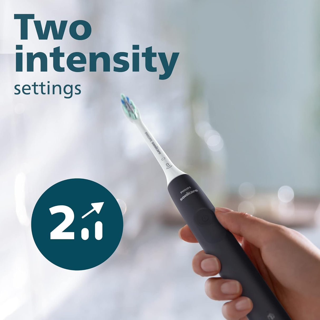 Philips Sonicare 4100 Rechargeable Electric Toothbrush, with Pressure Sensor, 2 Intensity Settings, Smartimer and Quadpacer, 14-Day Battery Life, Black, Model HX3681/24