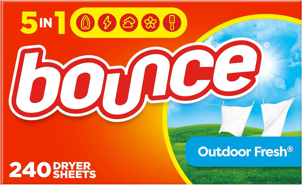Bounce Dryer Sheets, Outdoor Fresh, 240 Count, Laundry Fabric Softener Sheets with Static Control and Wrinkle Fighters, Bounce Dryer Sheets, Fabric Softener Sheets