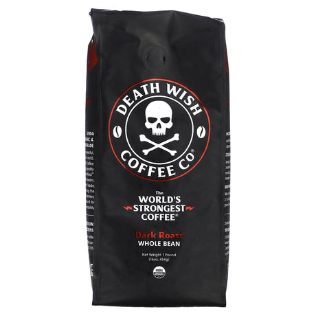 Death Wish Coffee, The World's Strongest Coffee, Whole Beans, Dark Roast, 16 oz (454 g) - Supply Center USA