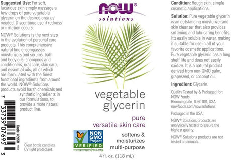 NOW Solutions, Vegetable Glycerin, 100% Pure, Versatile Skin Care, Softening and Moisturizing, 4-Ounce - Supply Center USA