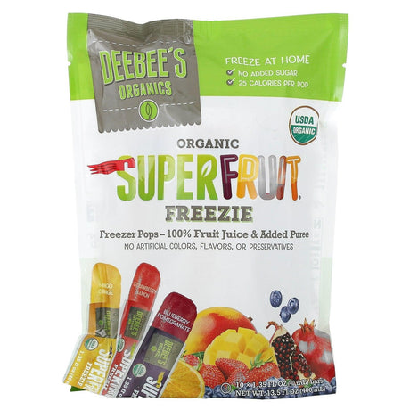 Deebee's Organic, Superfruit Freezie, Assorted Flavors, 10 Bars, 1.35 fl oz (40 ml) Each - Supply Center USA