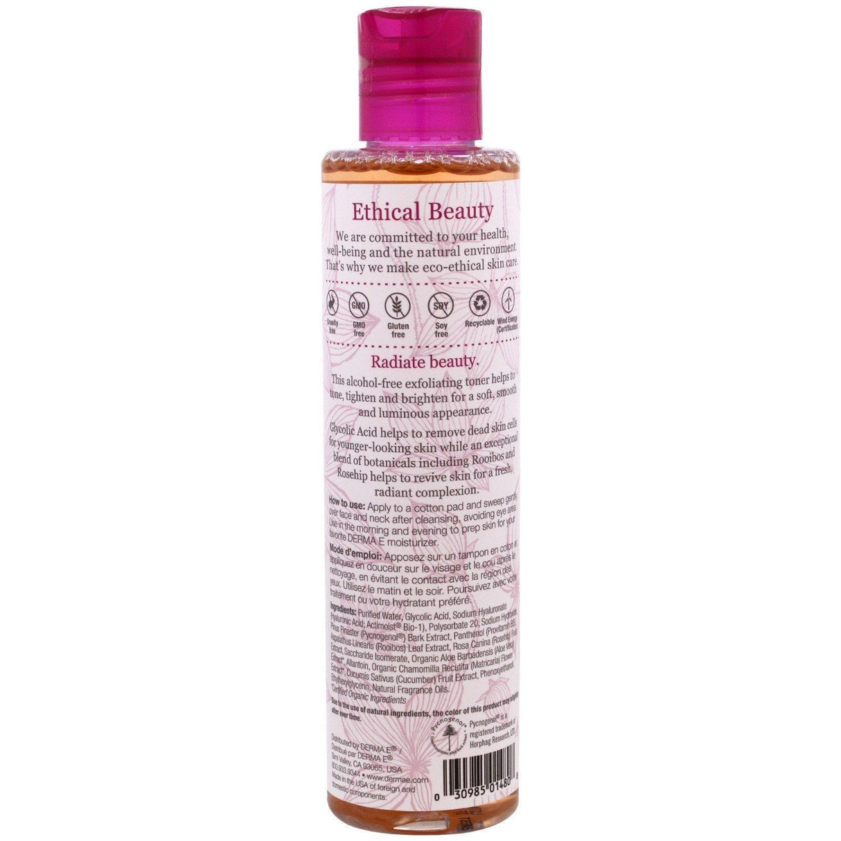 Derma E, Essentials, Radiance Toner, Glycolic Acid & Rooibos , 6 fl oz (175 ml) - Supply Center USA