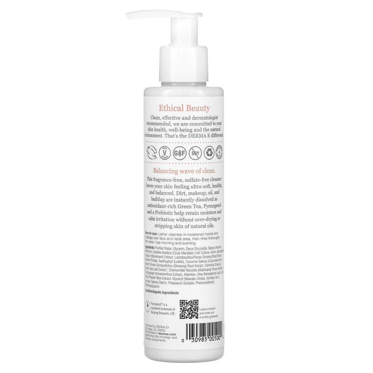 DERMA E, Pure Biome Balancing Cleanser, 6 fl oz (175 ml) - Supply Center USA