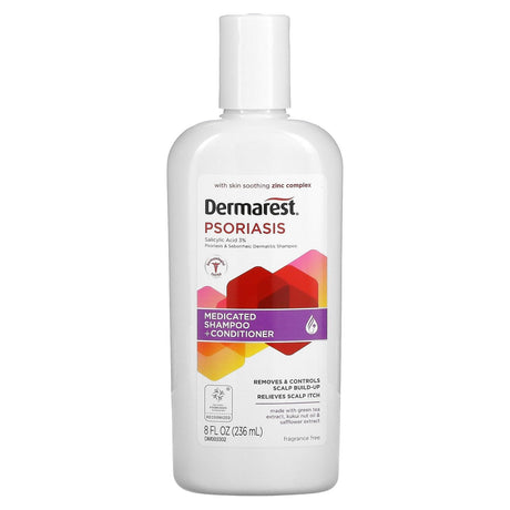 Dermarest, Psoriasis, Medicated Shampoo + Conditioner, Maximum Strength, Fragrance Free, 8 fl oz (236 ml) - Supply Center USA