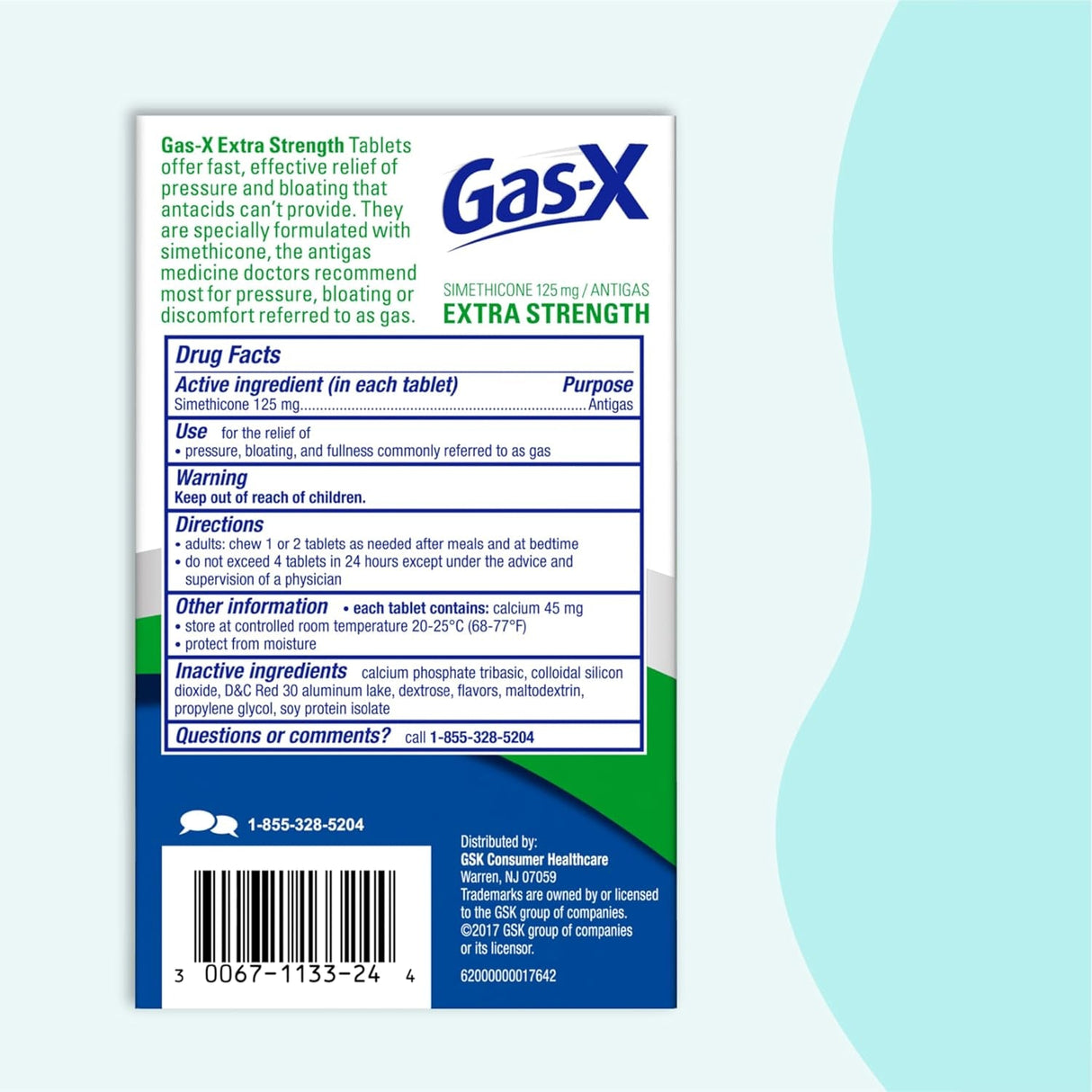 Gas-X Extra Strength Chewable Gas Relief Tablets with Simethicone 125 Mg for Bloating Relief, Cherry - 72 Count
