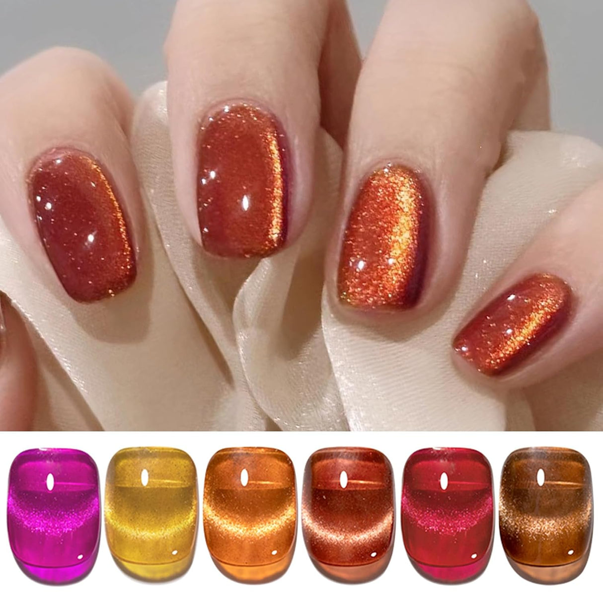 Born Pretty Cat Magnetic Eye Gel Nail Polish, Holographic Glitter Milky Jelly Cat Magnetic Gel Blue Green Purple Pink Nude Silver Nail Art Gel Manicure Salon DIY Gifts 7ML 6PCS