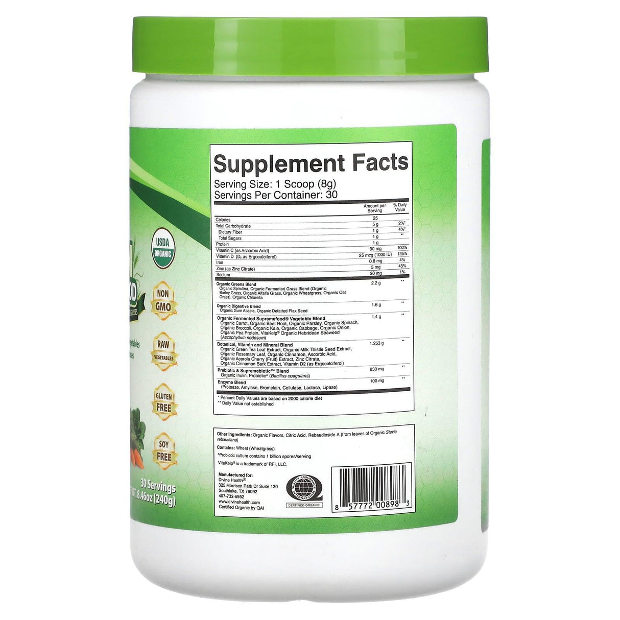 Divine Health, Fermented Green Supremefood, 8.46 oz (240 g) - Supply Center USA