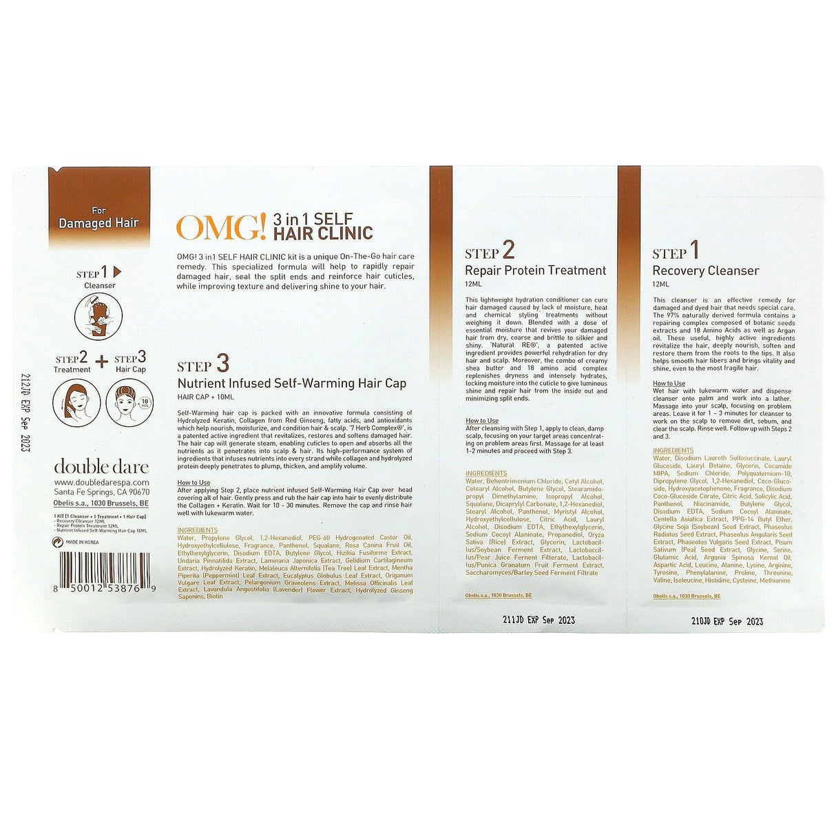 Double Dare, OMG! 3-in-1 Self Hair Clinic, For Damaged Hair, 3 Step Kit - Supply Center USA