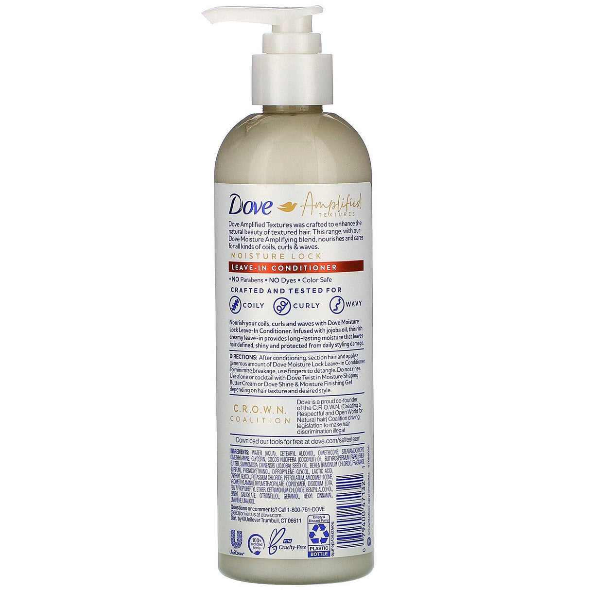 Dove, Amplified Textures, Moisture Lock Leave-In Conditioner, 11.5 fl oz (340 ml) - Supply Center USA
