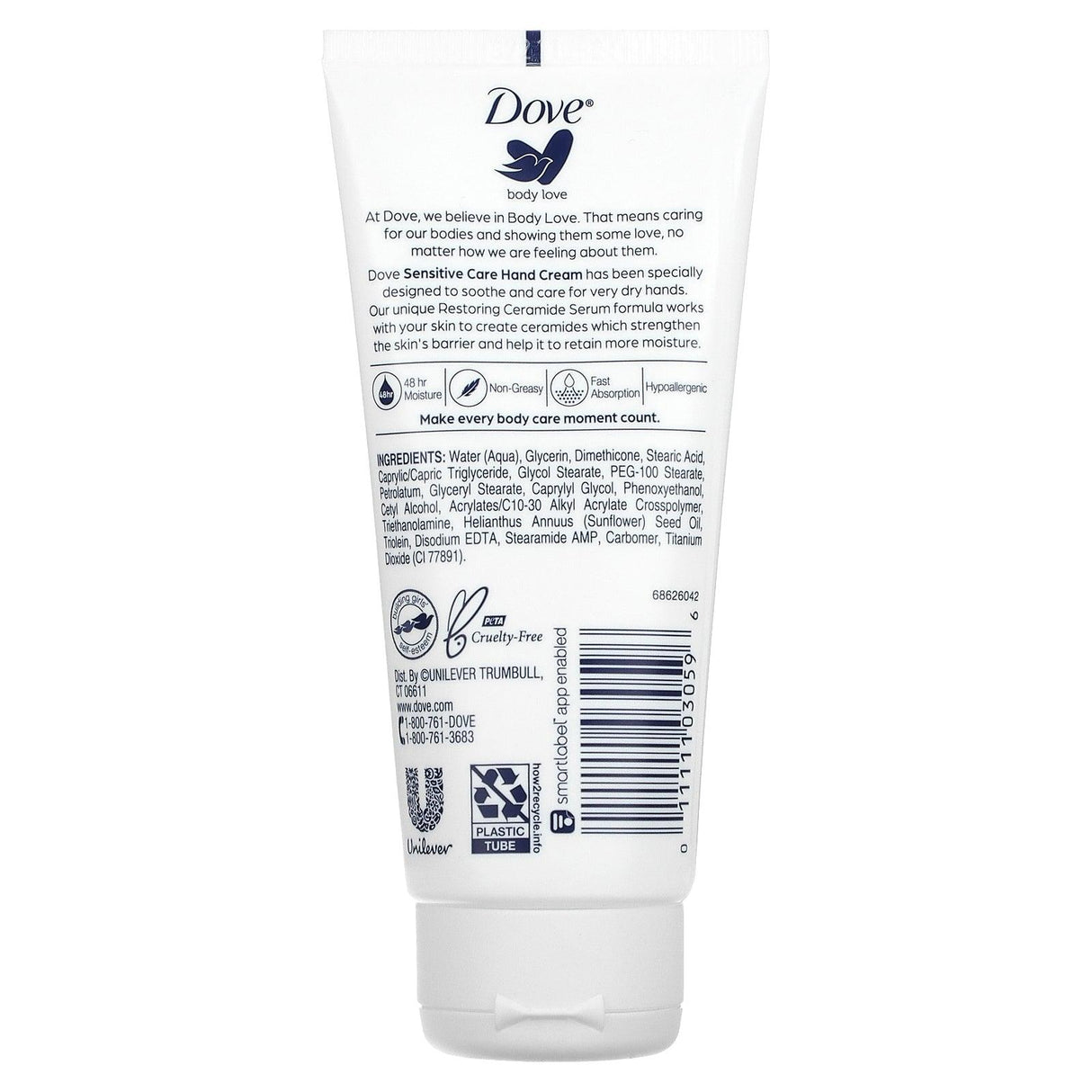 Dove, Body Love, Hand Cream, Sensitive Skin, Fragrance Free, 3 fl oz (88.5 ml) - Supply Center USA