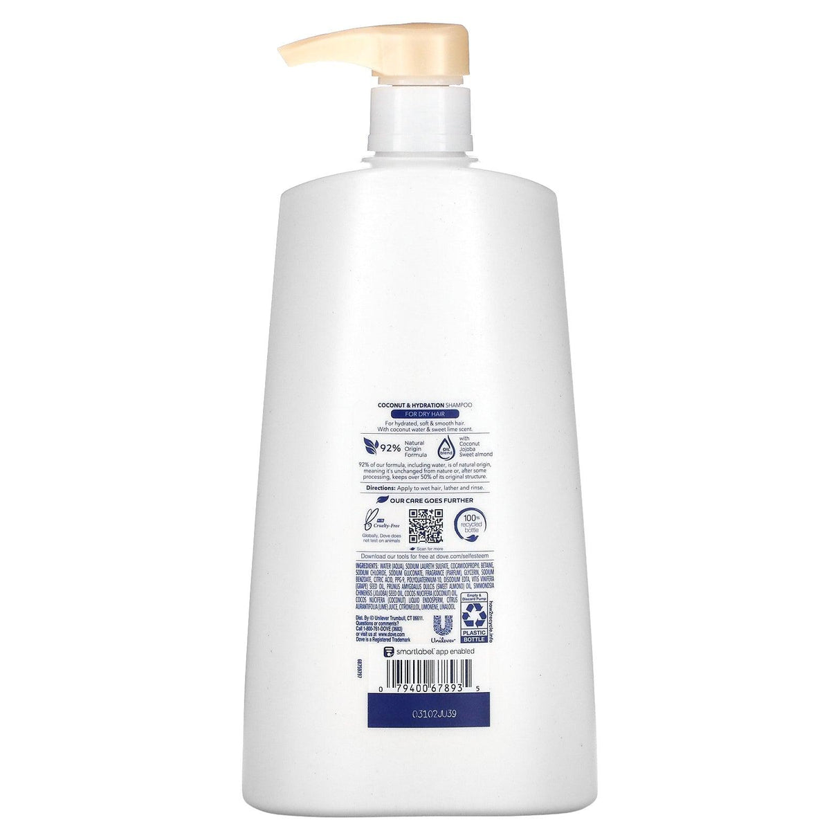 Dove, Coconut & Hydration Shampoo, 25.4 fl oz (750 ml) - Supply Center USA