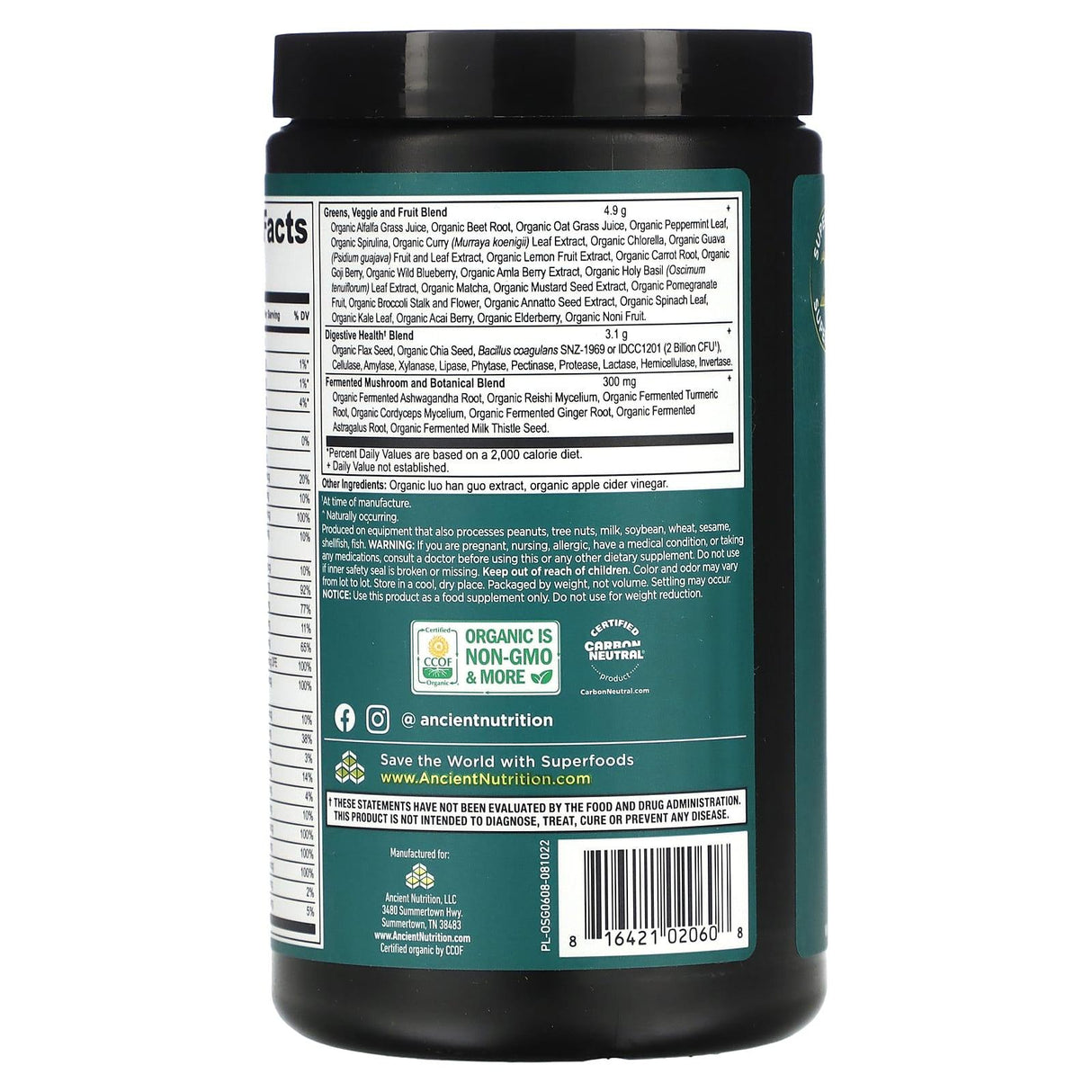 Dr. Axe / Ancient Nutrition, Organic Super Greens + Multivitamin, 7.5 oz (213 g) - Supply Center USA