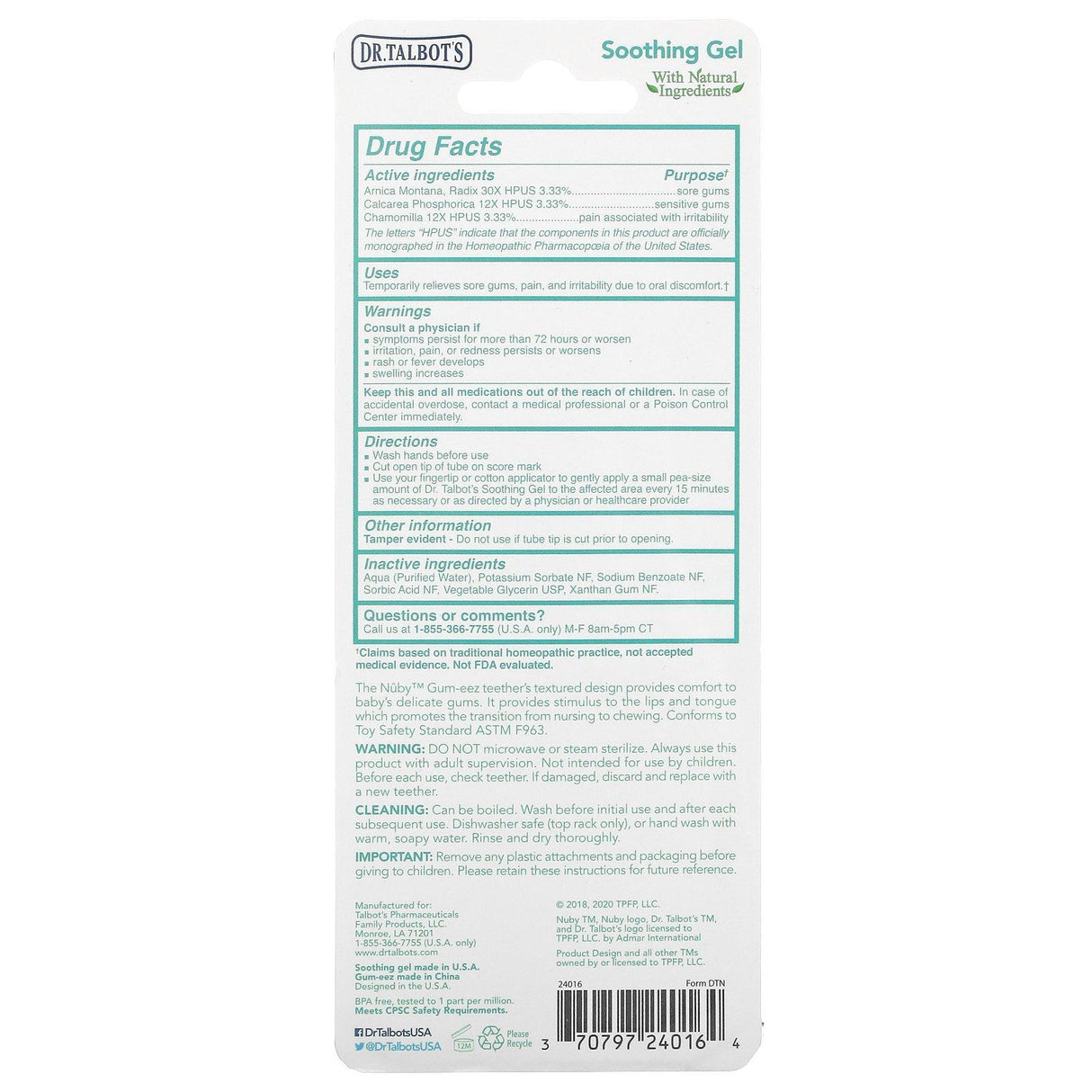 Dr. Talbot's, Soothing Gel with Chamomile, 0 m+, 0.53 oz (15 g) - Supply Center USA