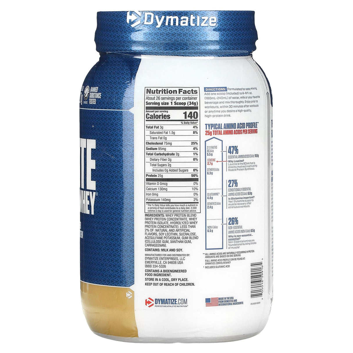 Dymatize, Elite 100% Whey Protein Powder, Gourmet Vanilla, 2 lbs (907 g) - Supply Center USA