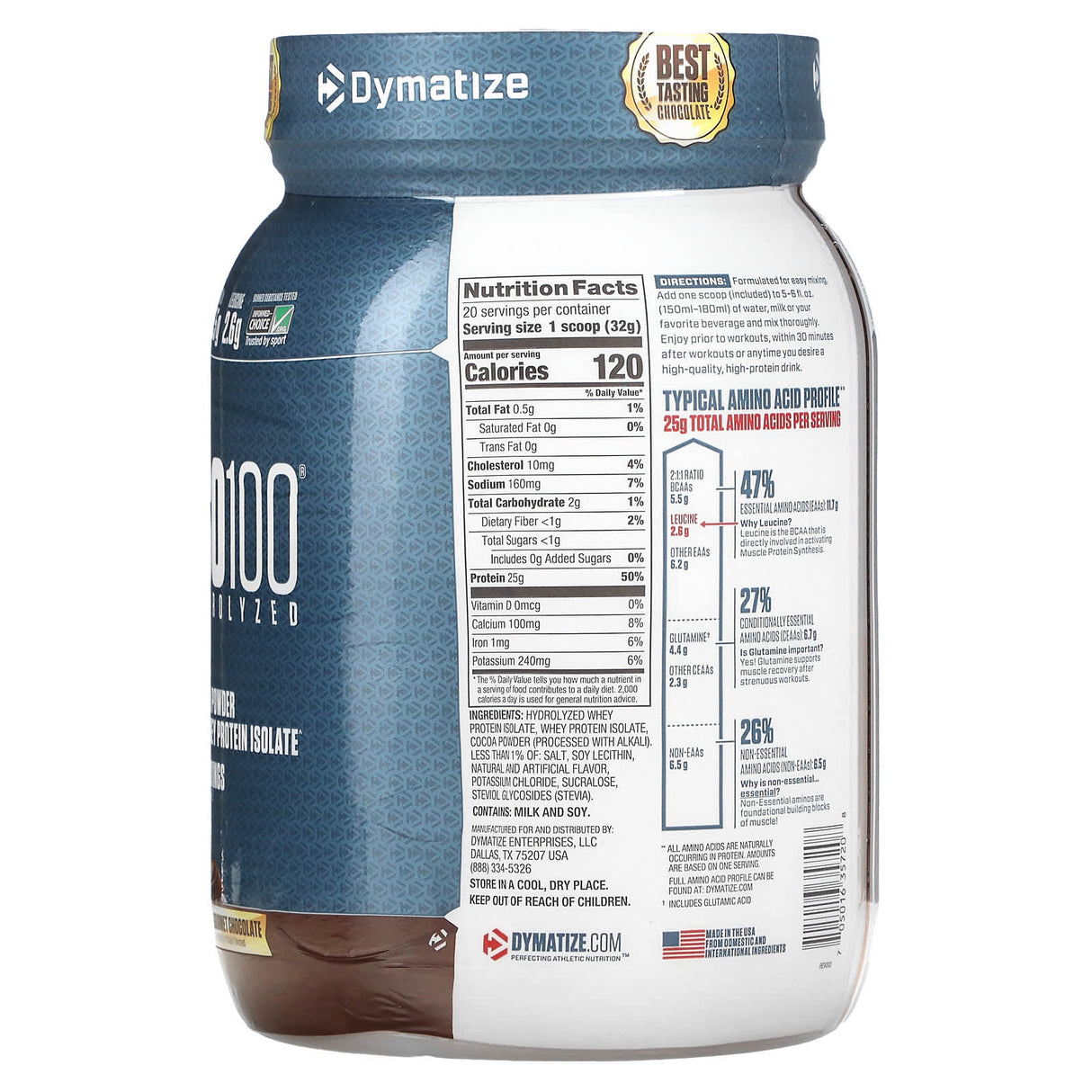 Dymatize, ISO100 Hydrolyzed, 100% Whey Protein Isolate, Gourmet Chocolate, 1.4 lb (640 g) - Supply Center USA