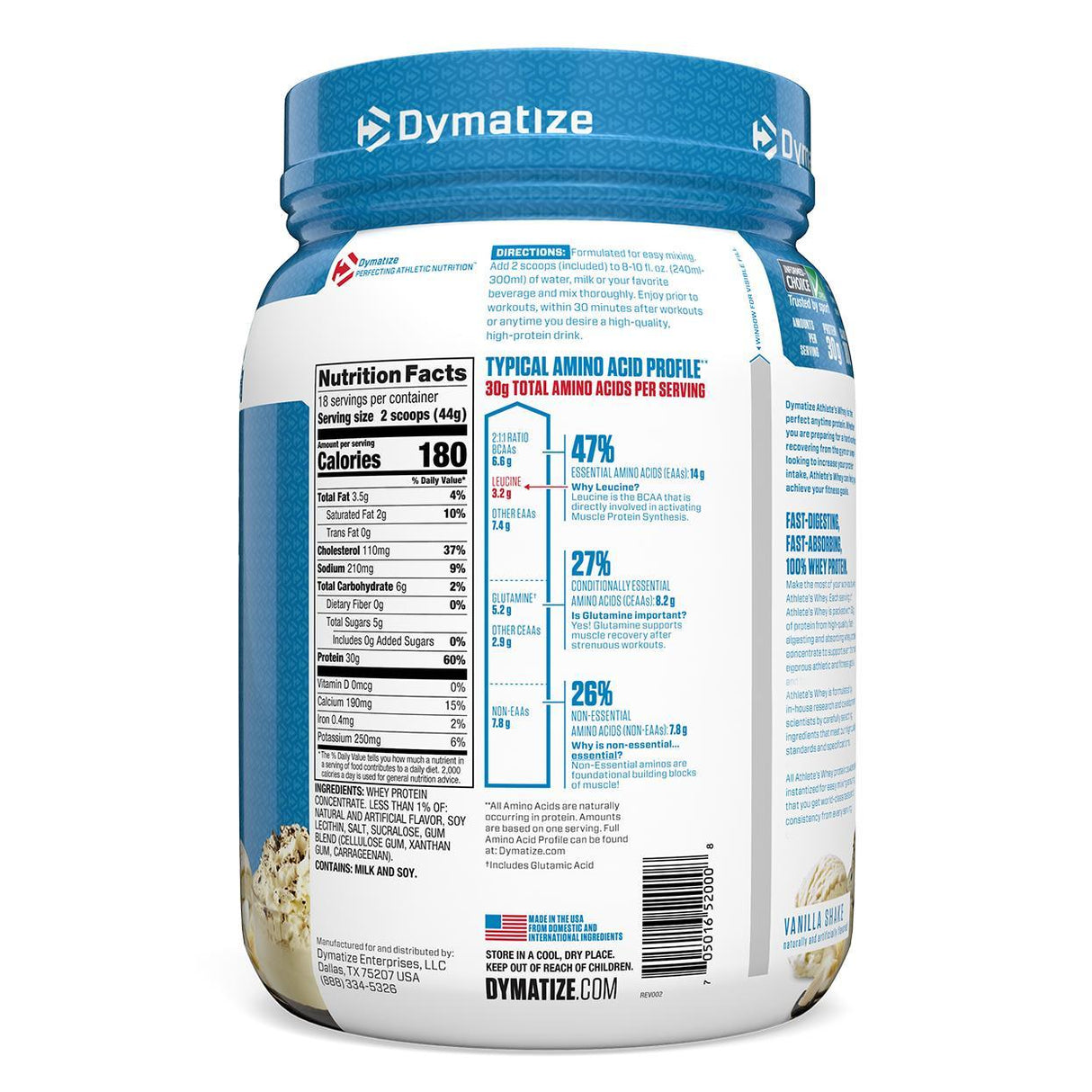 Dymatize Nutrition, Athlete’s Whey, Vanilla Shake, 1.75 lb (792 g) - Supply Center USA