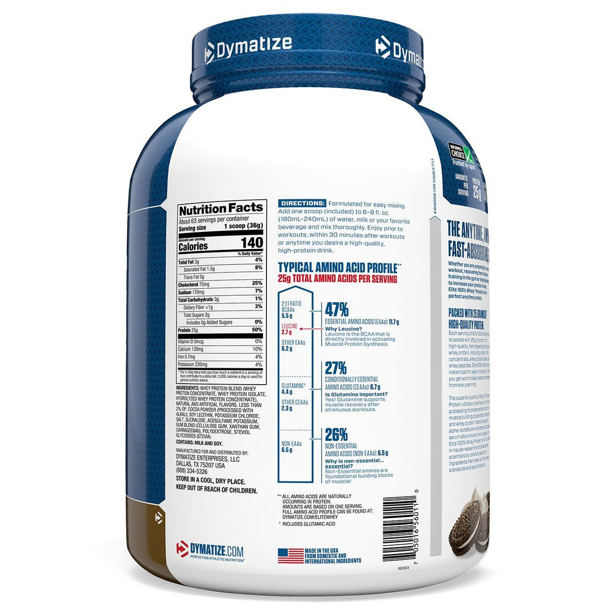 Dymatize Nutrition, Elite 100% Whey Protein Powder, Cookies & Cream, 5 lbs (2.3 kg) - Supply Center USA