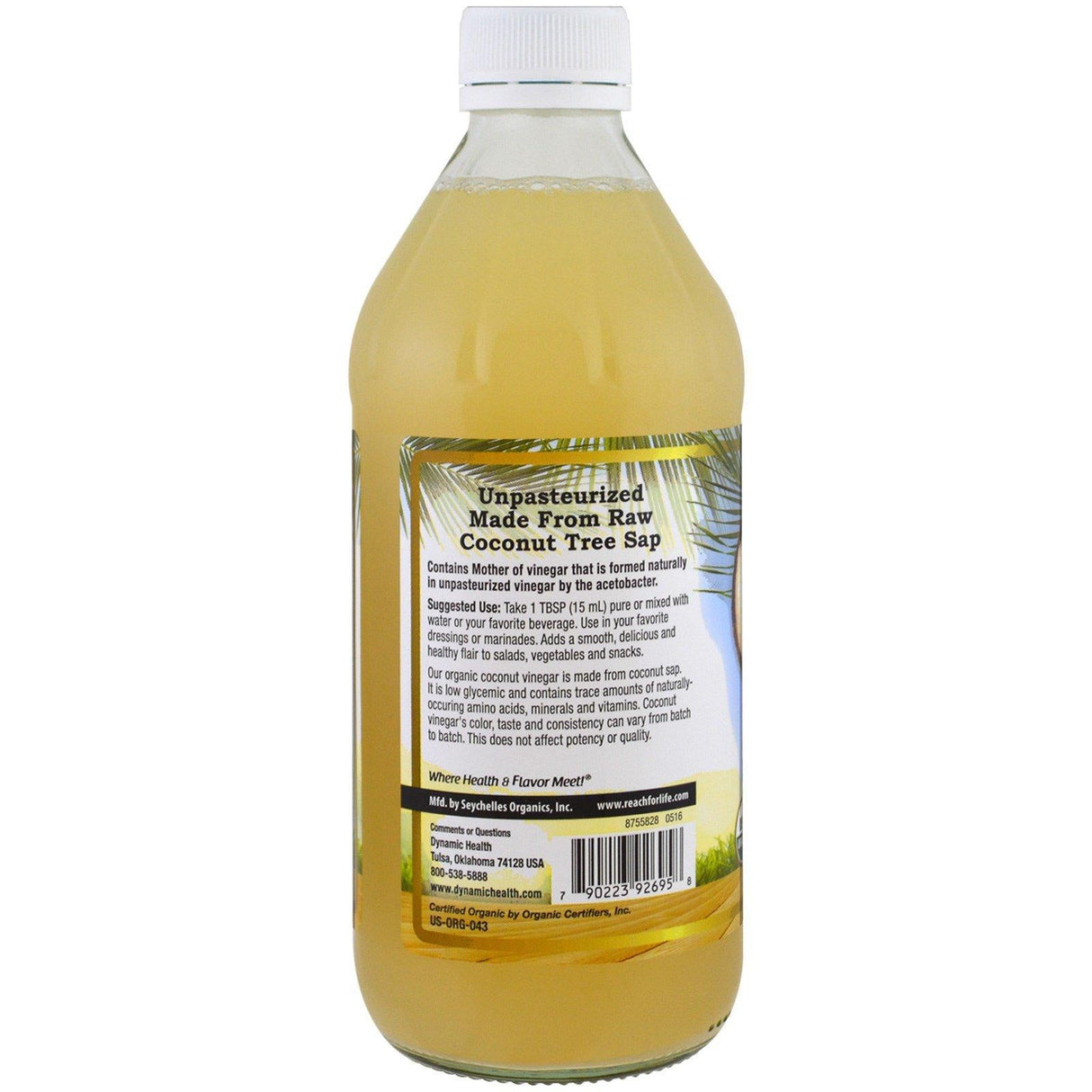 Dynamic Health Laboratories, Organic Coconut Vinegar with Mother, 100% Raw Vinegar, 16 fl oz (473 ml) - Supply Center USA