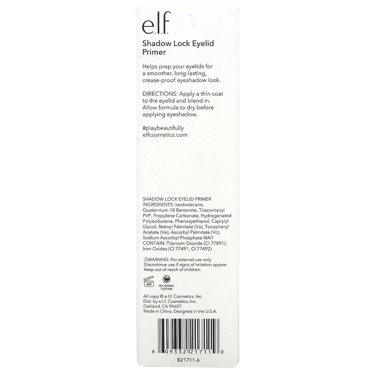 E.L.F., Shadow Lock Eyelid Primer, Sheer, 0.11 fl oz (3.1 ml) - Supply Center USA