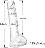 Small Realistic Clear 6 Inch Cute Dildo,Adult Sex Toy with Suction Cup Dildo, Suitable for Beginner Women/Men/Gay with Thin and Slim Poke, Can Be Use for G-Spot and Anal