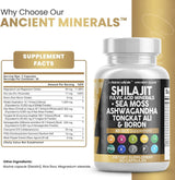 Clean Nutraceuticals Shilajit Supplement 10,000Mg with Sea Moss 6000Mg, Ashwagandha 6000Mg, Tongkat Ali, Boron, Magnesium - Fulvic Acid Capsules for Men - 90 Count - Supply Center USA