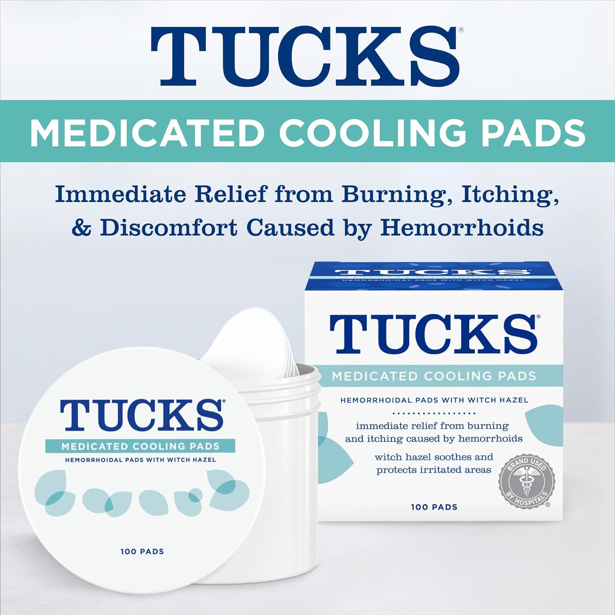 TUCKS Medicated Cooling Pads, 100 Count – Pads with Witch Hazel, Cleanses Sensitive Areas, Protects from Irritation, Hemorrhoid Treatment, Medicated Pads Used by Hospitals
