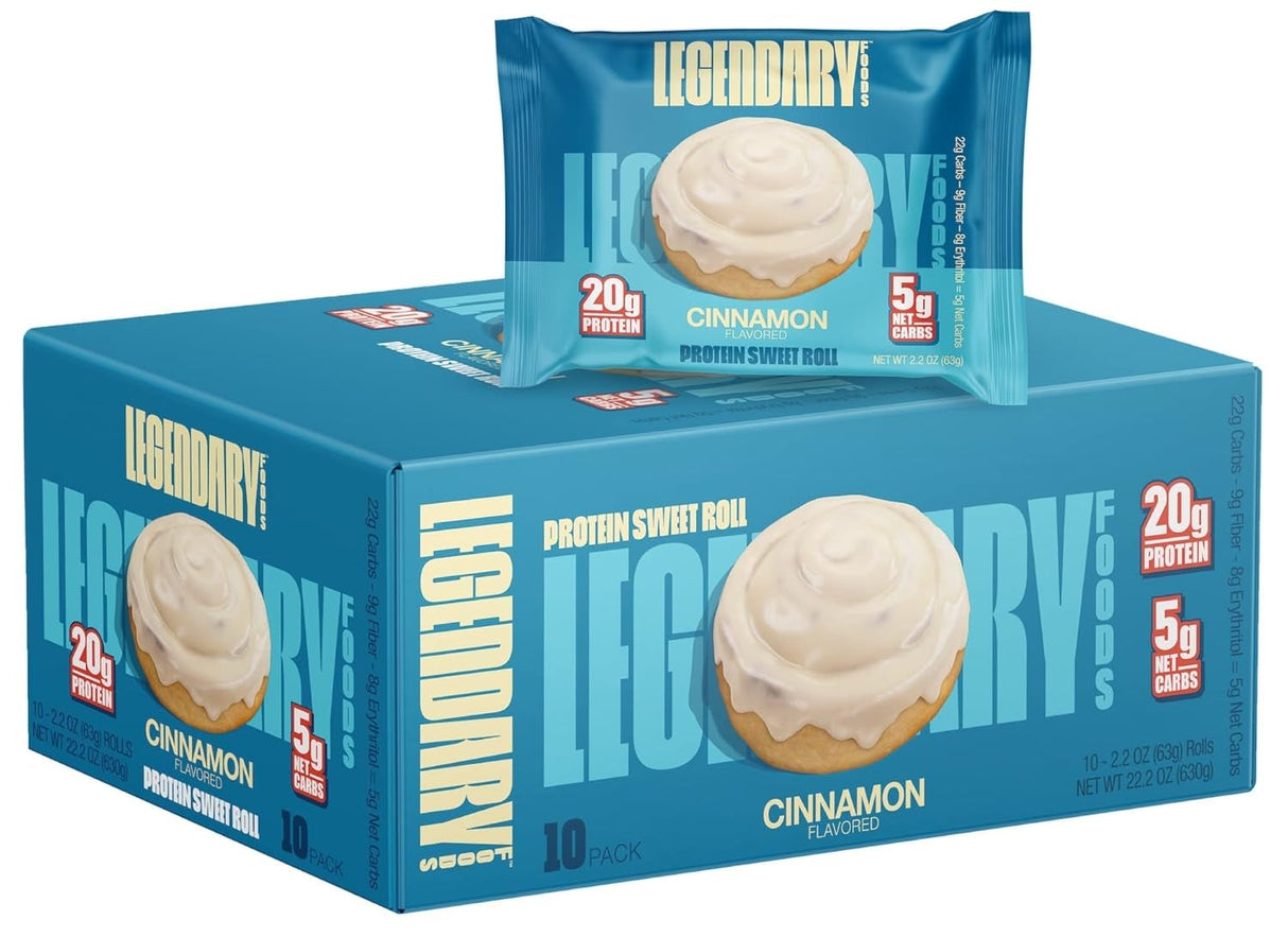 Legendary Foods 22 Gram High Protein Sweet Roll+ Bars Premium Boosted - Low Carb Meal Replacement Snack Bar - 10 Gluten Free Protein Snacks - Healthy Keto Snack Box - Low Sugar Diabetic Friendly