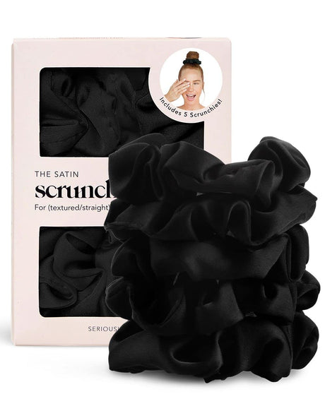 Kitsch Satin Hair Scrunchies for Women, Softer than Silk Scrunchies for Hair, Satin Scrunchies for Girls, Satin Hair Ties for Women, Silk Hair Ties No Damage, Silk Ponytail Holders, 5 Pcs (Black)