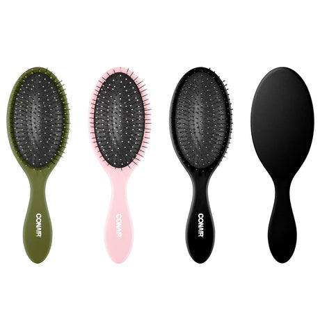 Conair Detangling Hair Brush 3PK - for Wet and Dry Hair - Curly Hair Brush - Hair Brushes for Women - Detangler Brush - Hair Brushes for Women - Evergreen, Blush Pink, Black Assorted