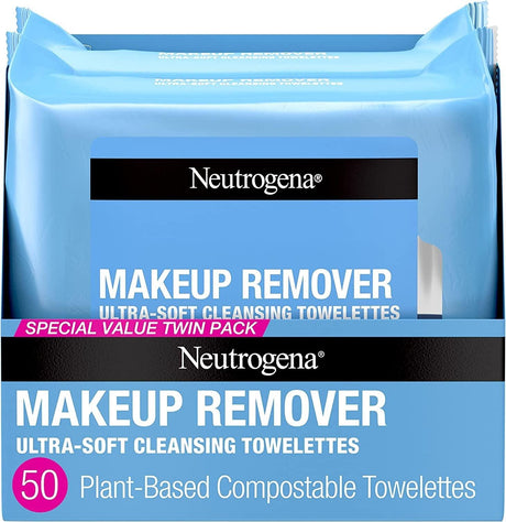 Neutrogena Makeup Remover Wipes, Daily Facial Cleanser Towelettes, Gently Cleanse and Remove Oil & Makeup, Alcohol-Free Makeup Wipes, 2 X 25 Ct. - Supply Center USA