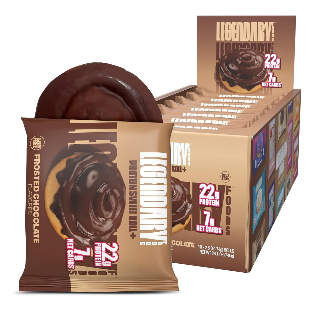 Legendary Foods 22 Gram High Protein Sweet Roll+ Bars Premium Boosted - Low Carb Meal Replacement Snack Bar - 10 Gluten Free Protein Snacks - Healthy Keto Snack Box - Low Sugar Diabetic Friendly