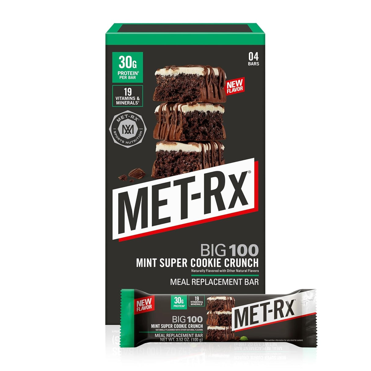 Met-Rx Big 100 Protein Bar, Meal Replacement Bar, 32G Protein, Super Cookie Crunch, 9 Bars (Pack of 1)