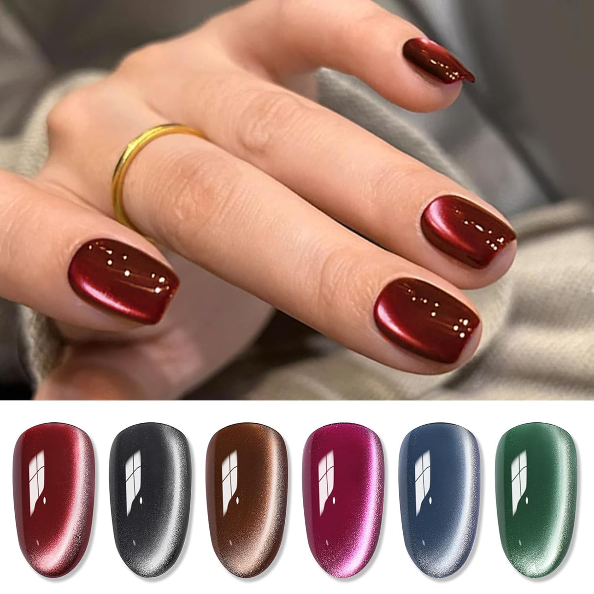 Born Pretty Cat Magnetic Eye Gel Nail Polish, Holographic Glitter Milky Jelly Cat Magnetic Gel Blue Green Purple Pink Nude Silver Nail Art Gel Manicure Salon DIY Gifts 7ML 6PCS