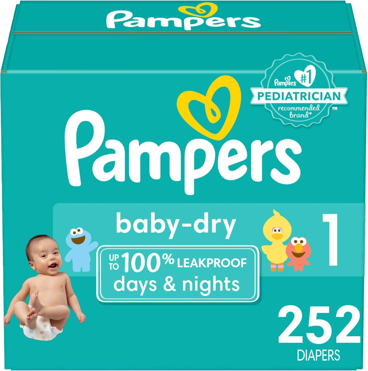Pampers Baby Dry Diapers - Size 1, 120 Count, Absorbent Disposable Diapers