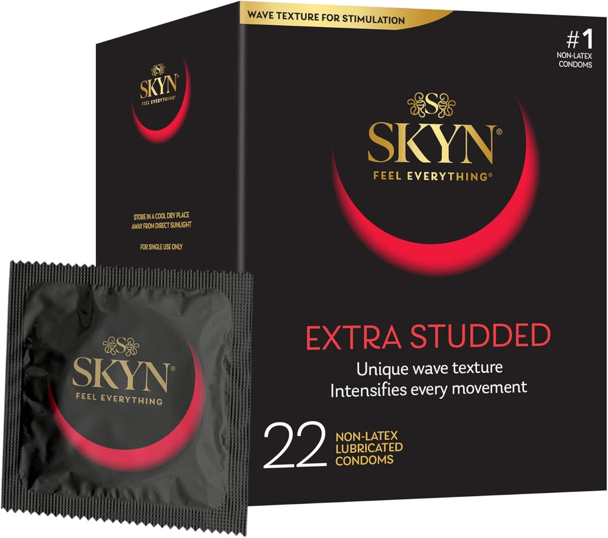 SKYN Extra Studded – 22 Count – Lubricated Latex-Free Condoms – Unique Texture Intensifies Every Moment​