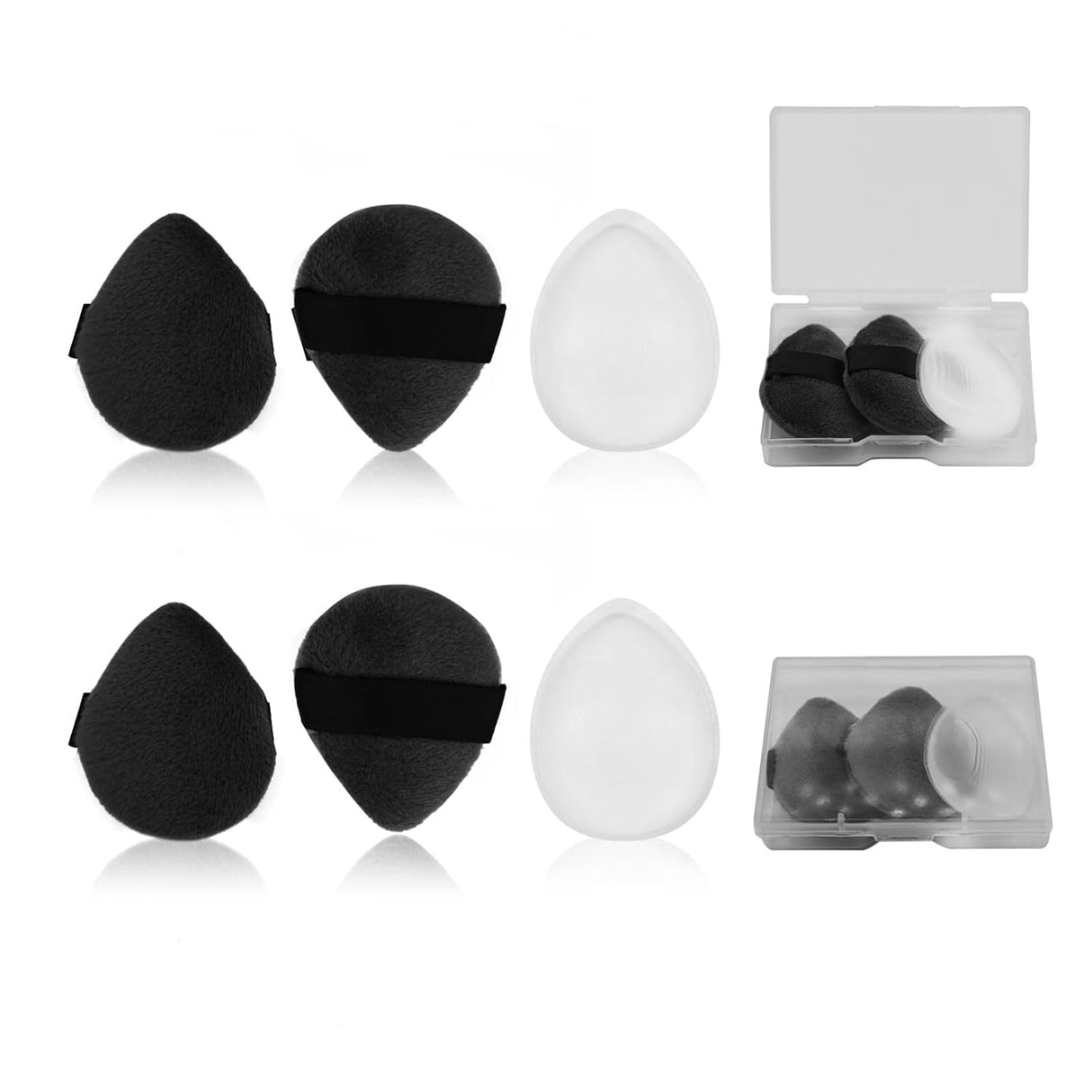 6Pcs Mini Powder Puff Set, 2Pcs Silicone Mini Puff +4Pcs Velvet Loose Powder Puff with Case, Easy to Clean Not-Absorb Foundation Small Makeup Puffs for under Eye & Nose Premium Makeup (Brown)