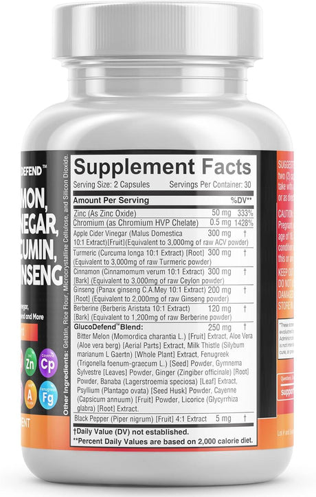 Clean Nutraceuticals Ceylon Cinnamon 3000Mg Turmeric 3000Mg Apple Cider Vinegar 3000Mg Ginseng 2000Mg Berberine 1200Mg plus Bitter Melon Gymnema Milk Thistle Fenugreek - Supply Center USA