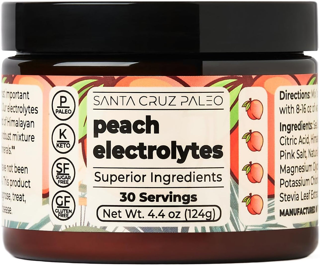 Santa Cruz Paleo Electrolytes Powder with Magnesium Glycinate, Dragonfruit, Hydration Drink Mix Made with Himalayan Pink Salt, Real Sea Salt, Gluten Free, Keto, Sugar Free, Paleo, 30 Servings, 1 Jar