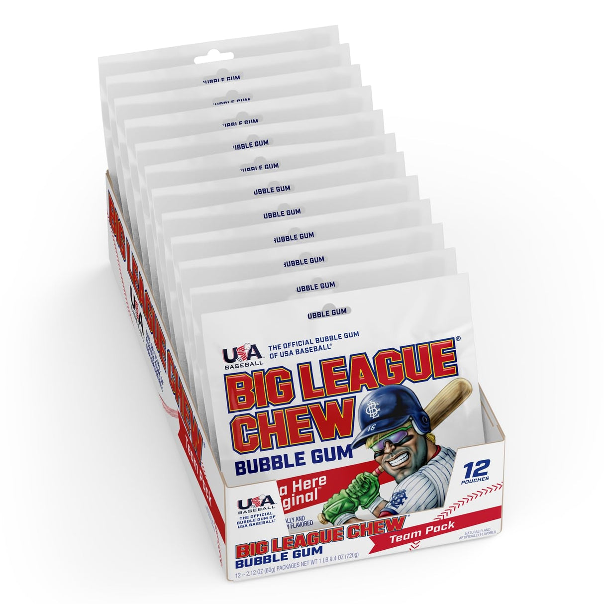 Big League Chew Outta Here Original Bubble Gum - Classic Ballpark Flavor | Perfect for Baseball Games, Teams, Concessions, Parties, and More | Pack of 12 Bags (2.12Oz Each)
