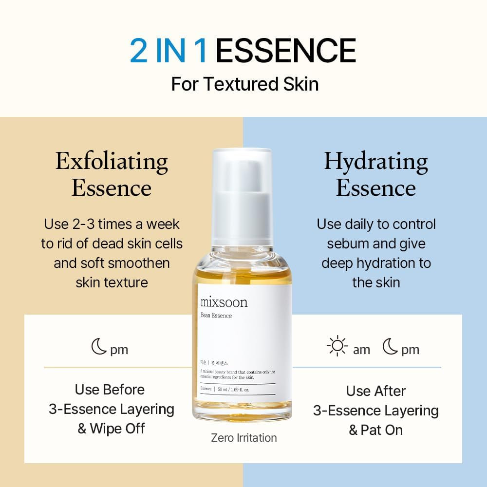 Mixsoon Bean Essence Vegansnail, Exfoliating Essence for Face, Hydrating Korean Skin Care, Glassskin 0.05 Fl.Oz /1.5Ml