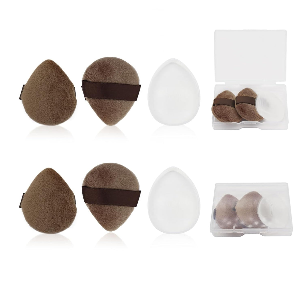 6Pcs Mini Powder Puff Set, 2Pcs Silicone Mini Puff +4Pcs Velvet Loose Powder Puff with Case, Easy to Clean Not-Absorb Foundation Small Makeup Puffs for under Eye & Nose Premium Makeup (Brown)