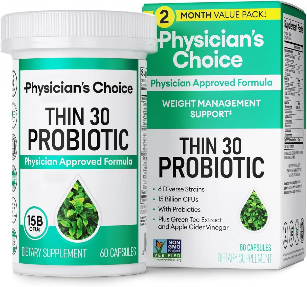 Physician'S CHOICE Probiotics for Weight Management & Bloating - 6 Probiotic Strains - Prebiotics - Key Ingredient Cayenne & Green Tea - Supports Gut Health - Weight Management for Women & Men - 30 CT - Supply Center USA