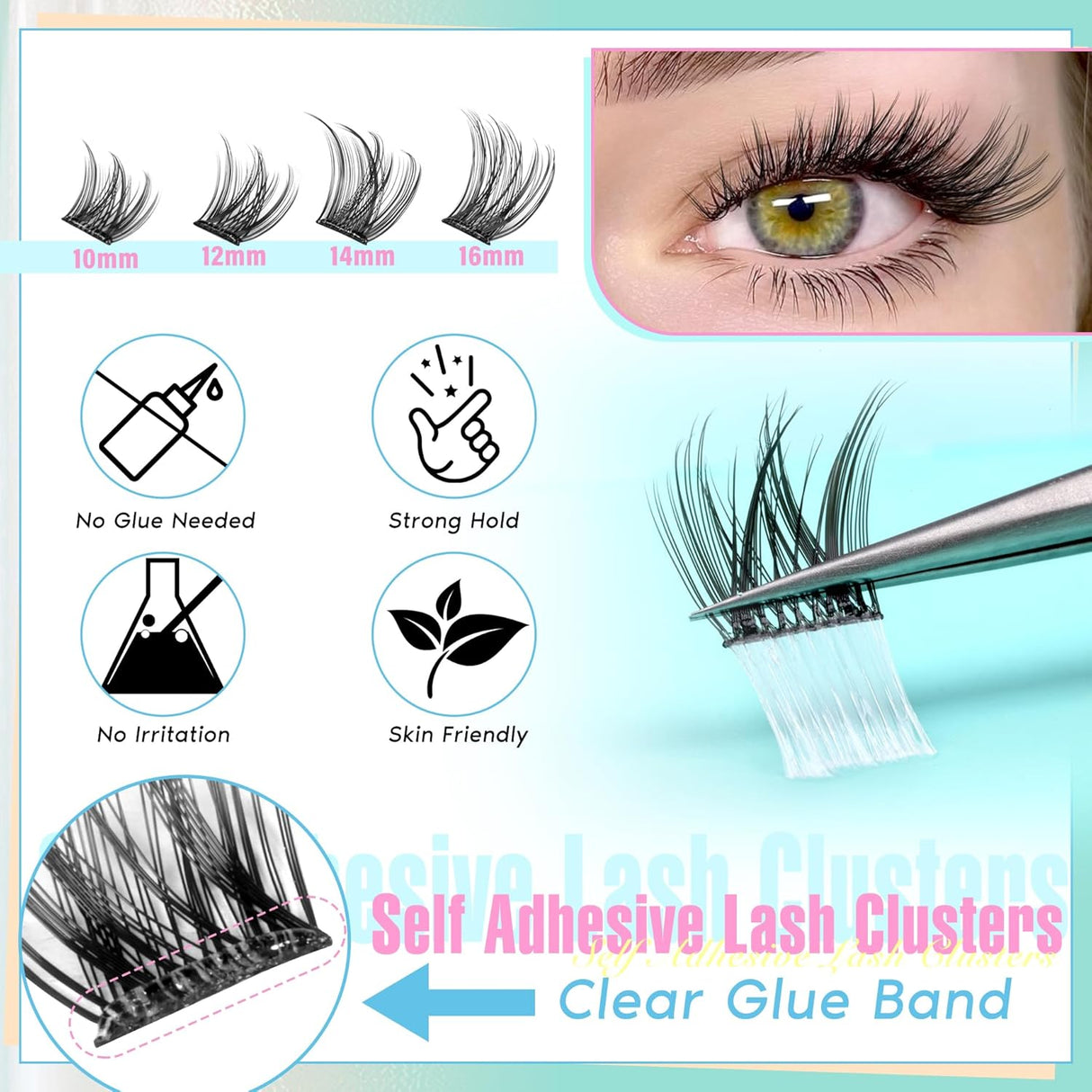 Self Adhesive Lashes Clusters Kit Natural Self Adhesive Cluster Eyelash Extensions Kit Reusable Wispy Cluster Lashes No Glue Needed Fluffy D Curl Individual Lashes Kit with Tweezers 10-16MM by Zegaine