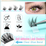 Self Adhesive Lashes Clusters Kit Natural Self Adhesive Cluster Eyelash Extensions Kit Reusable Wispy Cluster Lashes No Glue Needed Fluffy D Curl Individual Lashes Kit with Tweezers 10-16MM by Zegaine