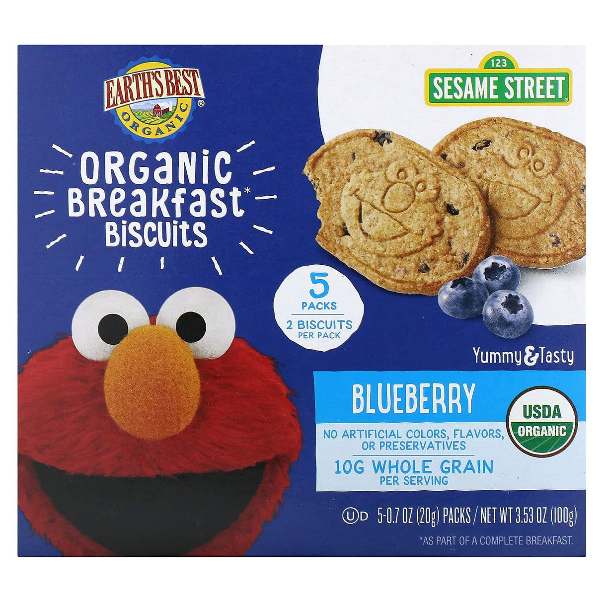 Earth's Best, Organic Breakfast Biscuits, For Ages 2 and Up, Blueberry, 5 Packs, 0.7 oz (20 g) Each - Supply Center USA