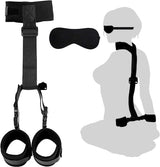 BDSM Neck to Wrist Restraints Bondage Set - behind Back Handcuffs Collar with Blindfold Adjustable Bondage Set Bed SM Games Play Sex Toys for Couples