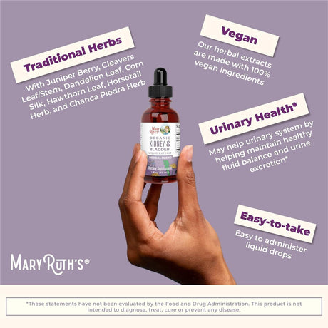 Maryruth Organics Herbal Supplement Drops | Support Renal & Urinary Systems | Juniper Berry | Cleavers | Dandelion | Hawthorn | Horsetail & Chanca Piedra | Vegan | Non-Gmo | 1 Fl Oz - Supply Center USA