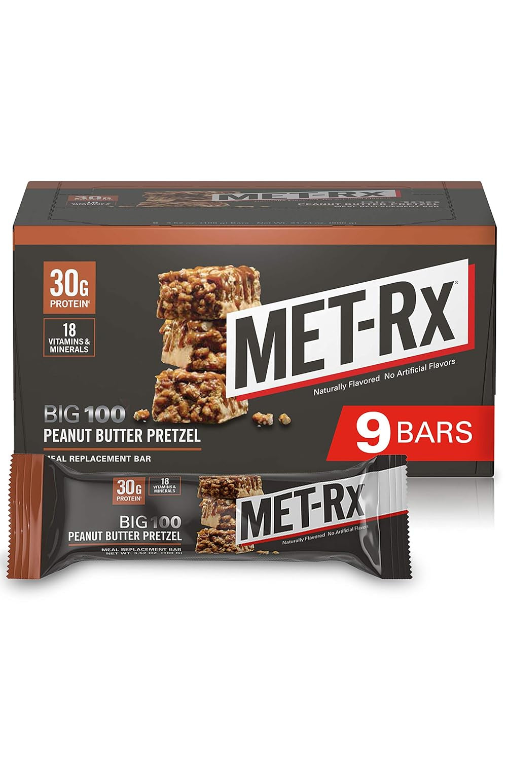 Met-Rx Big 100 Protein Bar, Meal Replacement Bar, 32G Protein, Super Cookie Crunch, 9 Bars (Pack of 1)