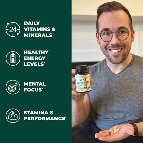 Multivitamin for Men - Daily Mens Multivitamins & Multiminerals Supplement for Energy, Focus and Performance. Mens Vitamins A, C, D, E & B12, Zinc, Calcium, Magnesium & More. Multi Vitamin Capsules - Supply Center USA