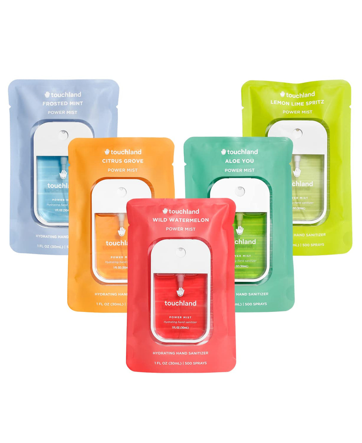 Touchland Power Mist Hydrating Hand Sanitizer Spray, JUICY 3-Pack (Watermelon, Peach, Berry), 500-Sprays Each, 1Fl Oz Travel Size (Set of 3)